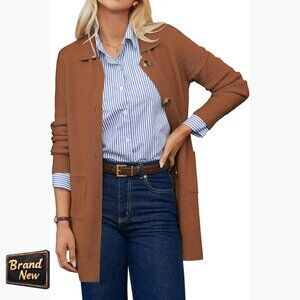 Large Cardigan Sweater with Pockets, Button Front, Blazer Style